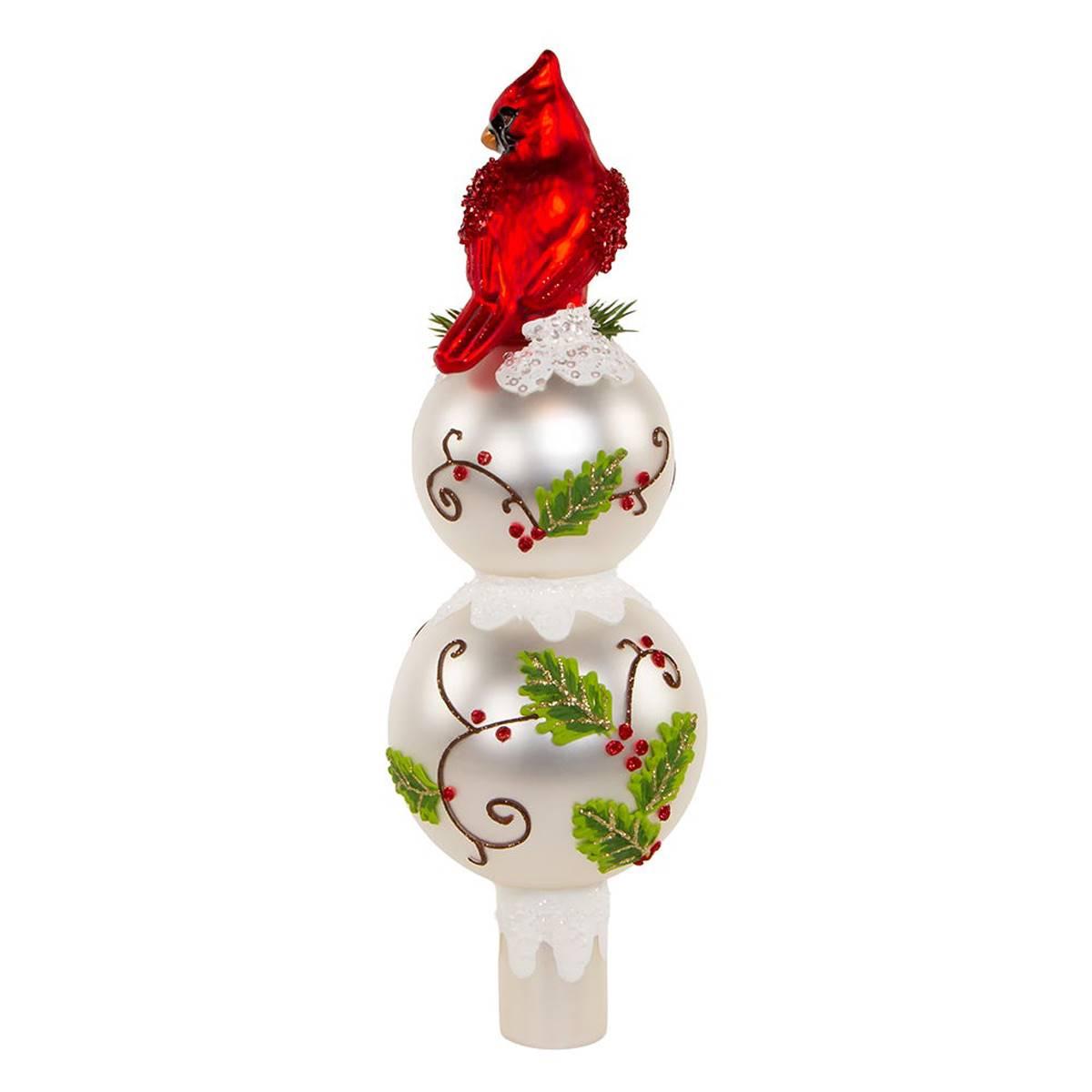 Kurt Adler 12in. Glass Holly & Cardinal Tree Topper