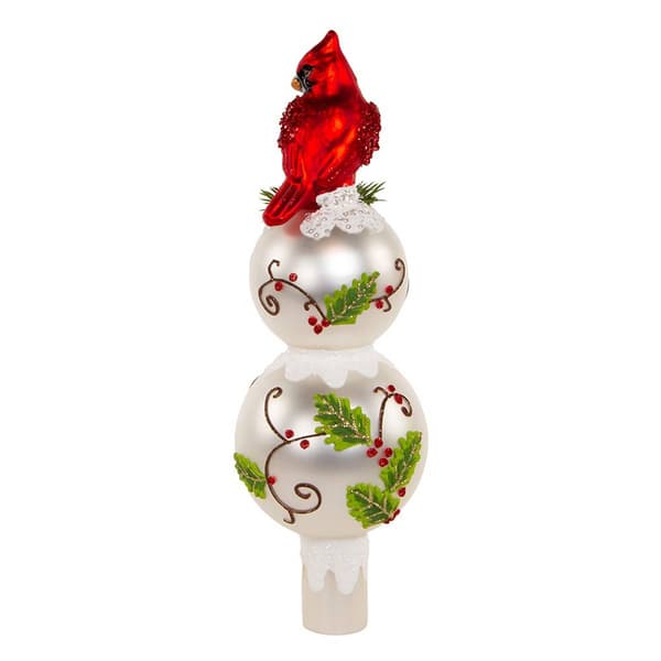 Kurt Adler 12in. Glass Holly & Cardinal Tree Topper