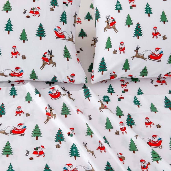 Freshfolds Cotton Santa Holiday 4pc. Flannel Sheet Set