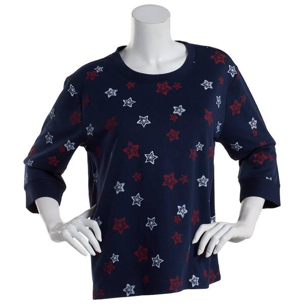 Womens Bonnie Evans 3/4 Sleeve Stars Print French Terry Tee - image 