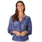 Womens Democracy 3/4 Sleeve 1/2 Placket Placement Print Knit Top - image 1