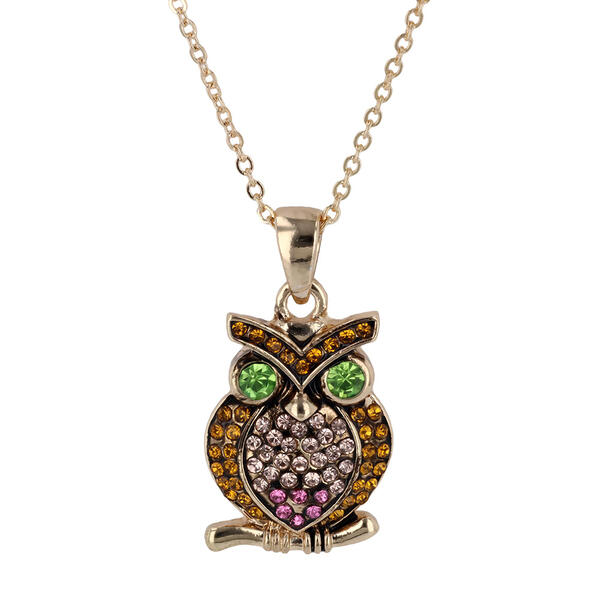 Crystal Kingdom Gold-Tone Crystal Owl Pendant Necklace - image 