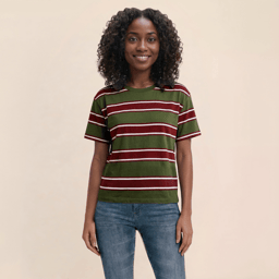 Womens MNK Short Sleeve Stripe Crew Neck Tee