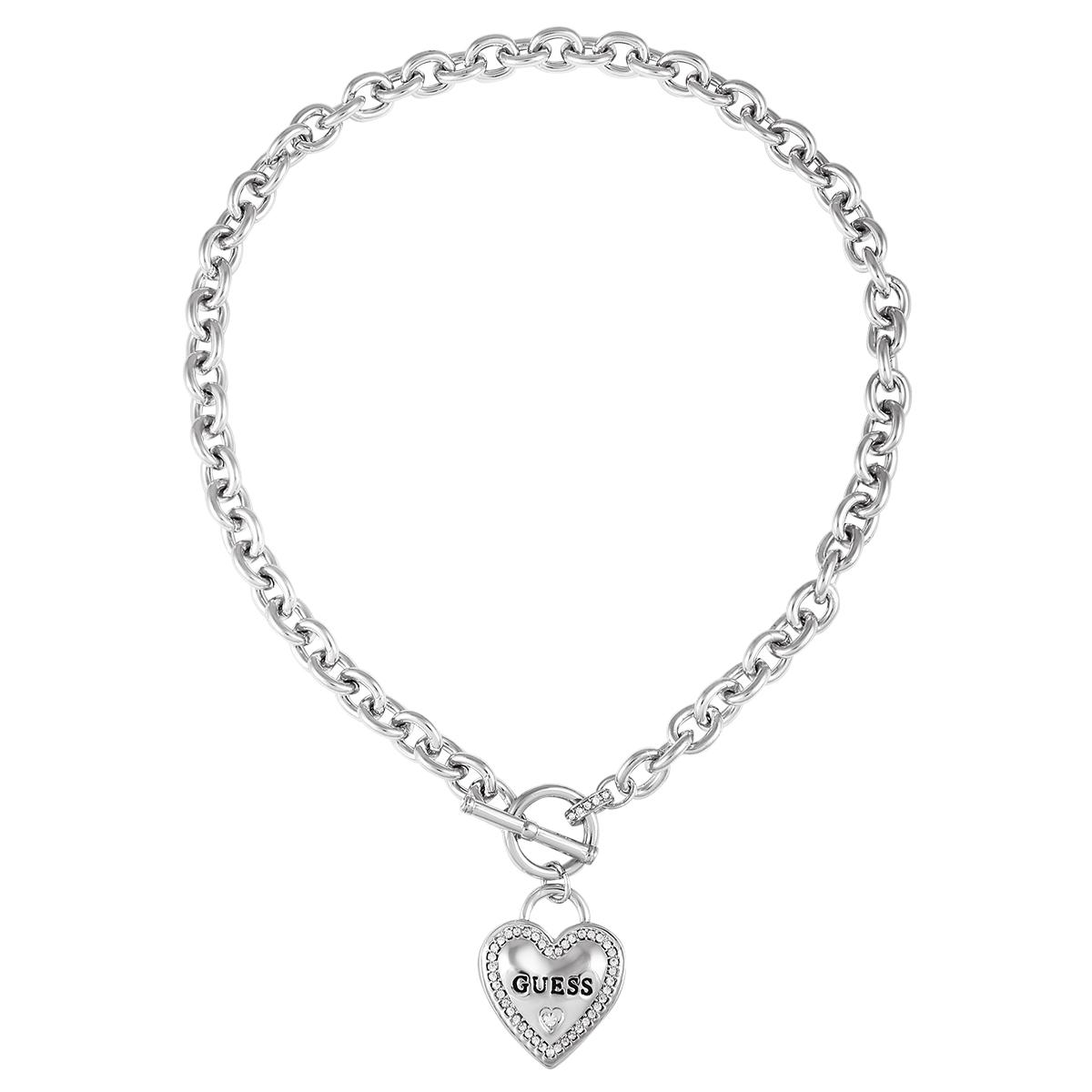 GUESS 17in. White Gold Sterling Silver Crystal Link Necklace