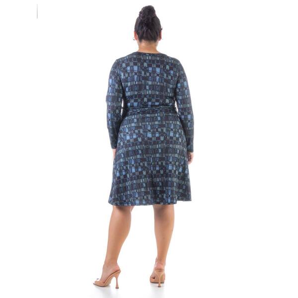 Plus Size 24/7 Comfort Apparel Abstract Faux Wrap Dress