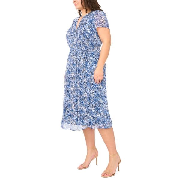 Plus Size MSK Short Sleeve Chiffon Pintuck Midi Dress