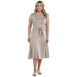 Womens Tiffany & Grey Puff Sleeve Print Tie Front Dress - Taupe