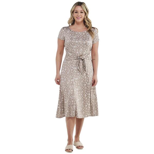Womens Tiffany & Grey Puff Sleeve Print Tie Front Dress - Taupe - image 