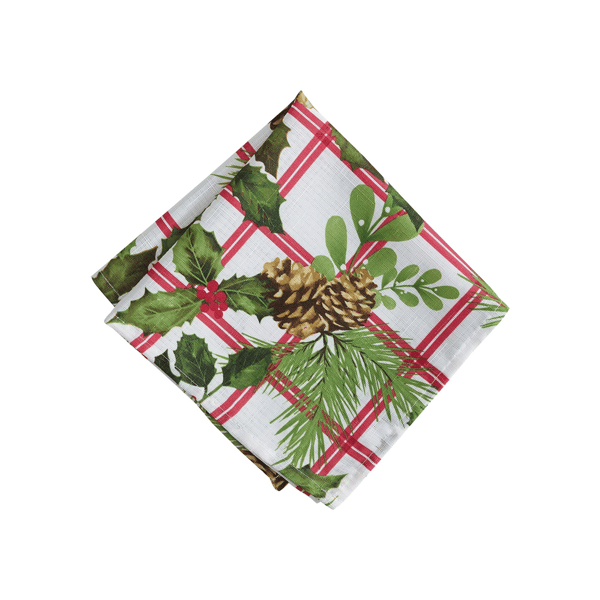 Threadmade Pinecone Plaid Holiday Fabric Napkins - Set of 4