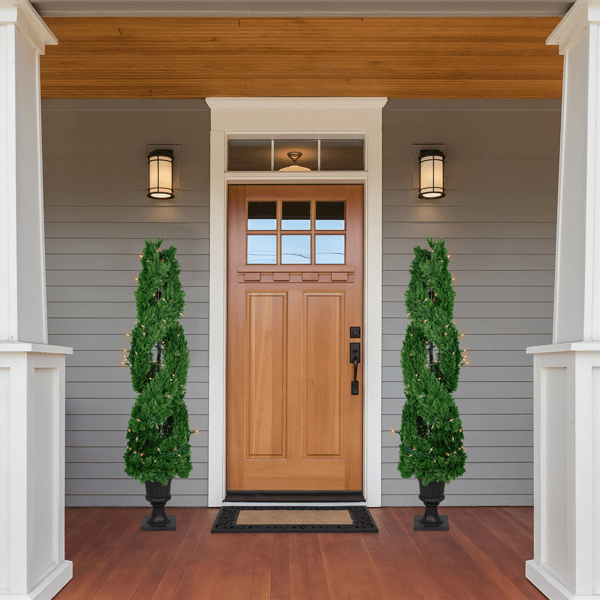 Northlight 4.5ft Real Touch™ Pre-Lit Cedar Double Spiral Tree