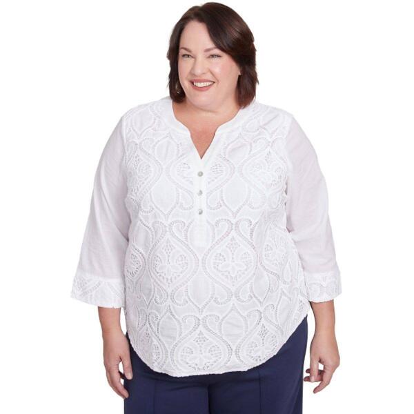 Plus Size Alfred Dunner Nantucket Woven Lace Scroll Blouse - image 