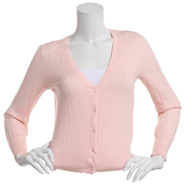 Juniors No Comment Mix Stitch Button Front Cardigan - image 