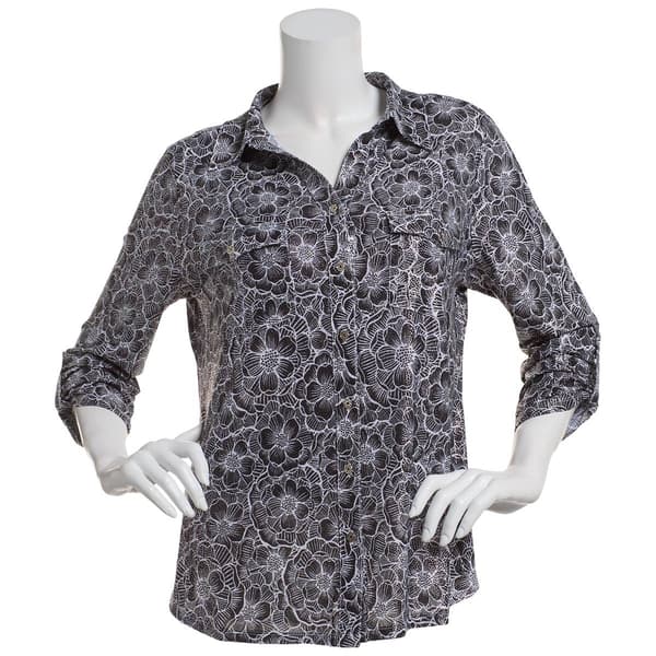 Petite Emily Daniels 3/4 Sleeve Disco Dot Button Front Blouse