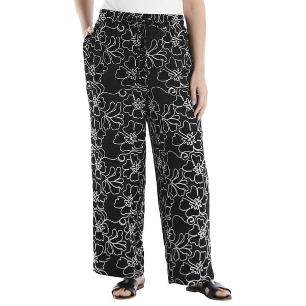 Plus Size Rafaella Pull On Embroidered Flower Drawstring