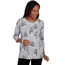 Womens Alfred Dunner Classics Penguins and Trees Blouse