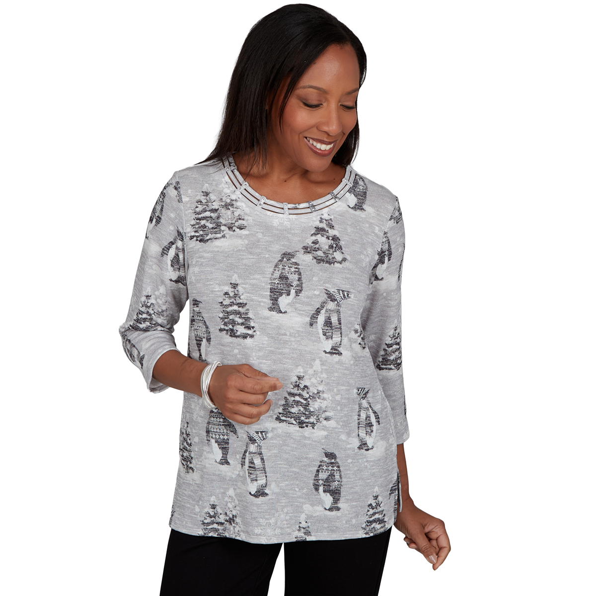 Womens Alfred Dunner Classics Penguins and Trees Blouse