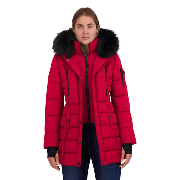 Womens Nautica Puffer Jacket with Faux Fur Hood & Bib - image 