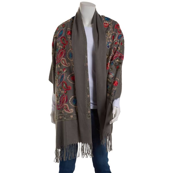 Womens Jessica McClintock Embroidered Shawl with Tassels - image 