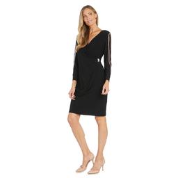 Womens R&M Richards Rhinestone Arm & Sheer Inserts Wrap Dress