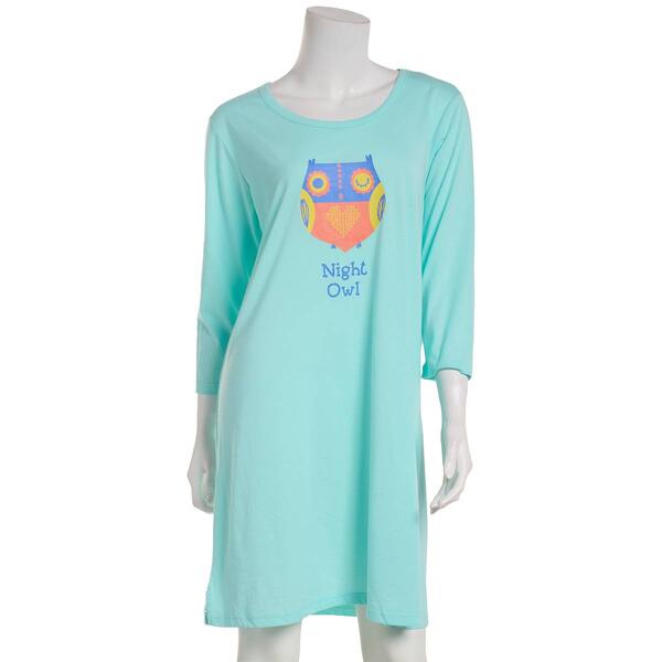 Womens Goodnight Kiss 3/4 Sleeve Night Owl Screened Nightshirt - image 