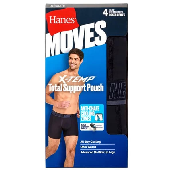 Mens Hanes&#174; Moves 4pk. Boxer Briefs - Black