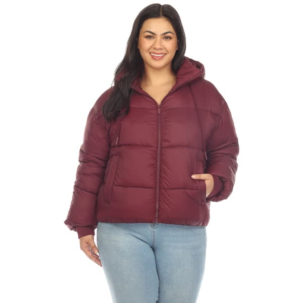 Plus Size White Mark Zip Hooded Bomber Puffer Coat