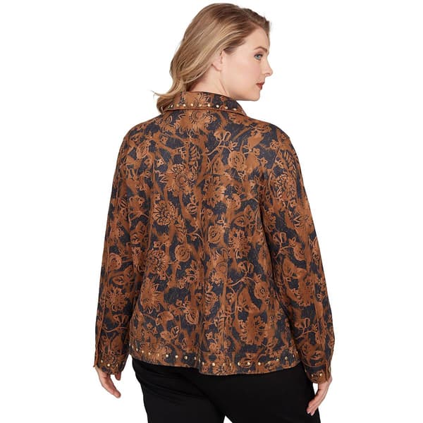 Plus Size Ruby Rd. New Neutrals Floral Wrap Suede Jacket