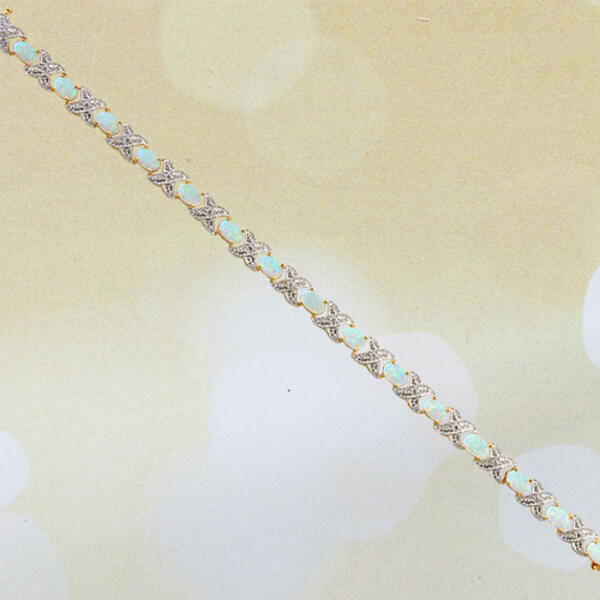 Gianni Argento Oval Opal & X Diamond Accent Bracelet - image 