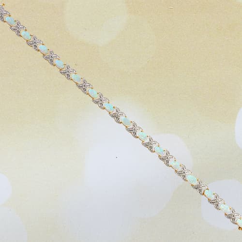 Gianni Argento Oval Opal & X Diamond Accent Bracelet - image 