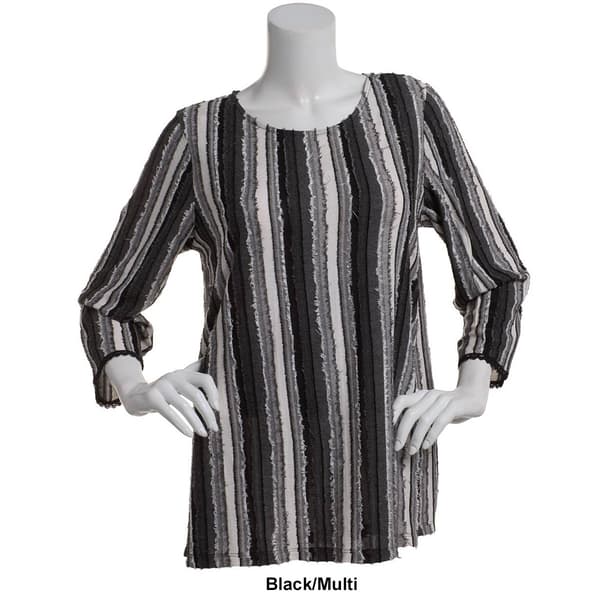 Petite Preswick & Moore&#174; 3/4 Sleeve Stripe Scoop Neck Blouse