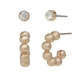 Steve Madden Ball Chain Hoop & Crystal Gems Stud Earrings
