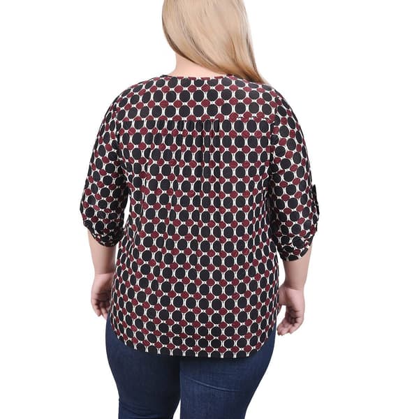 Plus Size Ny Collection 3 4 Roll Sleeve Jacquard Zipper Blouse Boscovs