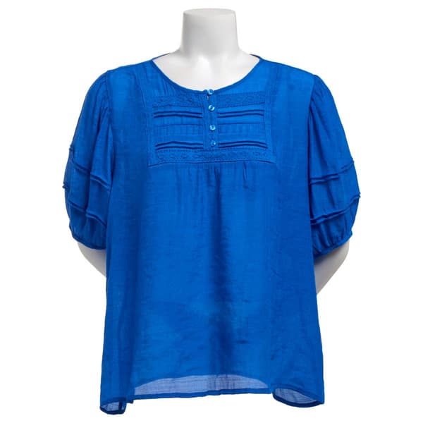 Womens Zac & Rachel Elbow Sleeve Solid Button Front Blouse