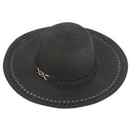 Womens Madd Hatter Solid Large Brim Metal Charm Straw Hat