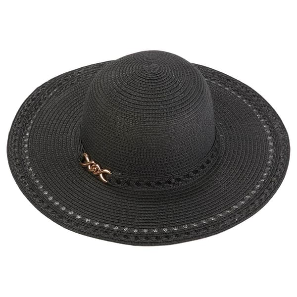 Womens Madd Hatter Solid Large Brim Metal Charm Straw Hat - image 
