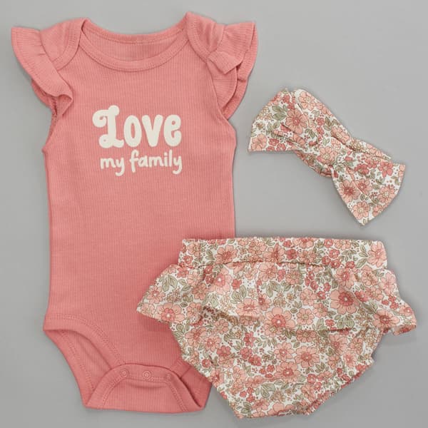 Baby Girl (NB-9M) Rene Rofe(R) 3pc. Love My Family Bodysuit Set - image 