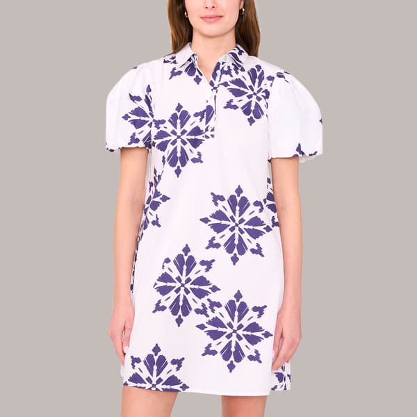 Womens MSK Short Puff Sleeve Geometric Shift Dress