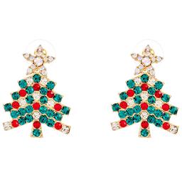 Christmas Tree Drop Earrings with Multi Color Glass Stones