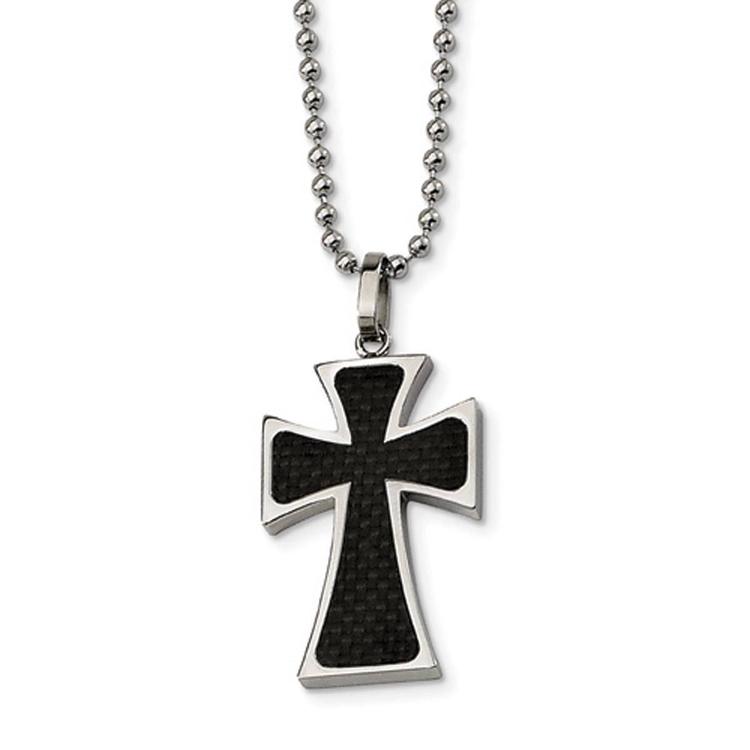 Mens Gentlemen's Classics(tm) Black Carbon Fiber Cross Necklace