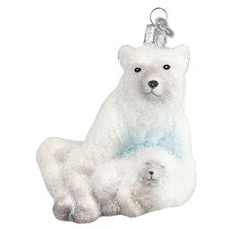 Old World Christmas Polar Bear With Cub Glass Ornament