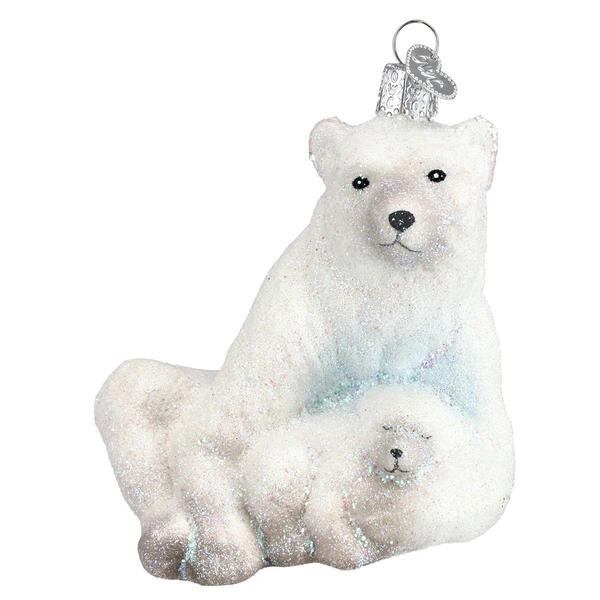 Old World Christmas Polar Bear With Cub Glass Ornament