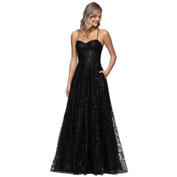 Juniors Blondie Nites Glitter Cross Back A-Line Dress