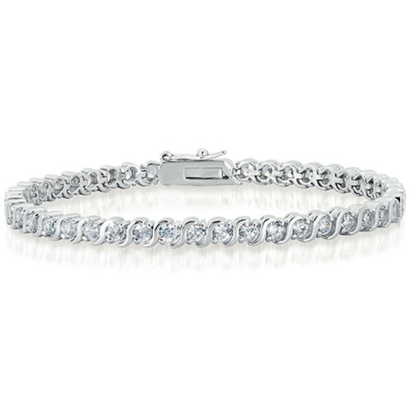 Silver Plated Cubic Zirconia S Tennis Bracelet - image 