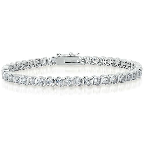 Silver Plated Cubic Zirconia S Tennis Bracelet - image 