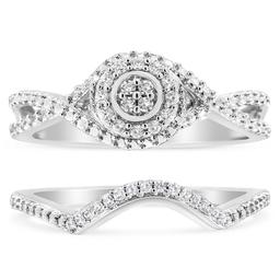 Haus of Brilliance Sterling Silver 1/6ct. Diamond Bridal Set