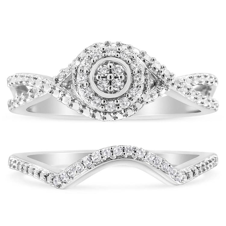 Haus of Brilliance Sterling Silver 1/6ct. Diamond Bridal Set