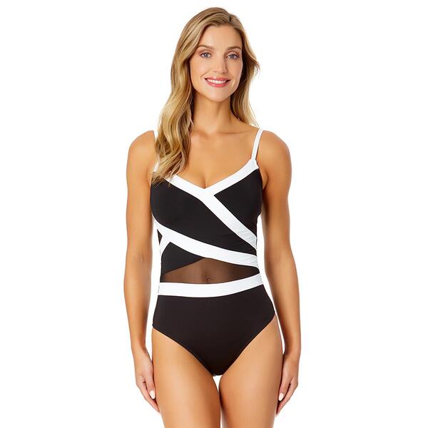 Womens Anne Nicole Asymmetrical Mesh Insert One Piece Swimsuit - image 