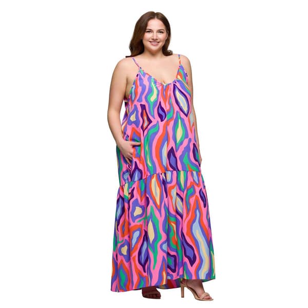 Plus Size 24/7 Comfort Apparel Multi Spaghetti Strap Dress