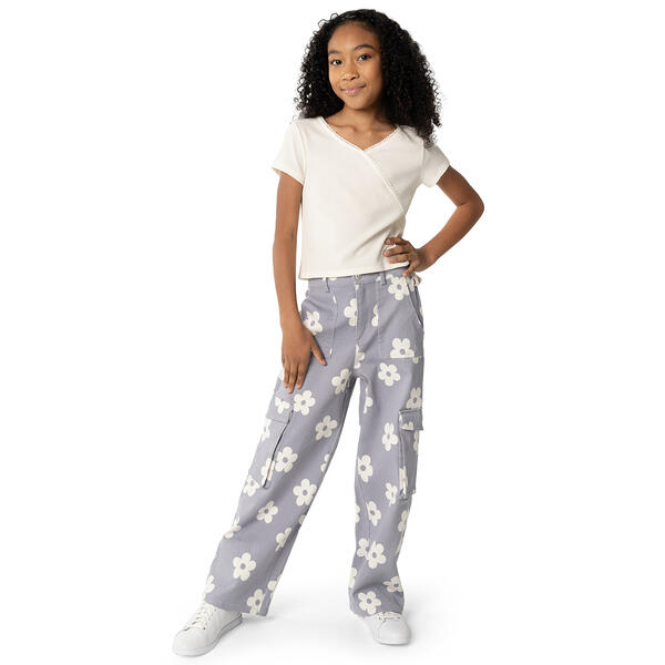 Girls (7-12) Tween Diva 2pc. Rib Knit Tee with Floral Cargo Pants - image 