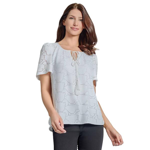 Womens Jones New York Short Sleeve Leaf Eyelet Blouse - image 